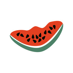 Slice of ripe watermelon with seeds, summer fruit, dessert - vector flat illustration