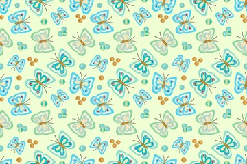 Butterflies, repeating pattern, light colors, design for fabric, paper, tile, laminate