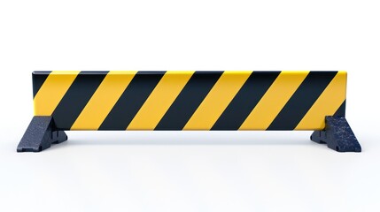 A yellow and black striped traffic barrier is shown in isolation with a white background. The barrier is typically used for blocking off areas or indicating caution in various environments.