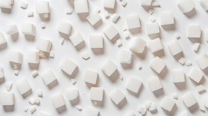 White sugar cubes arranged on a white background