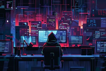 cyber threat faced by organizations flat illustration featuring common cybersecurity. malware, phishing emails, ransomware attacks, importance of cybersecurity awareness and preparedness