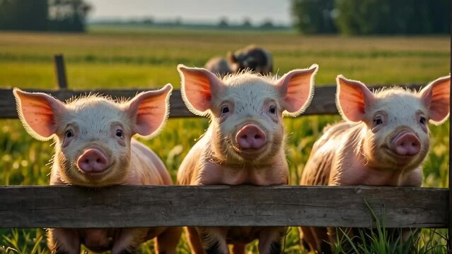 Cute pig on a farm in summer