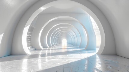 Fototapeta premium minimal white background with arches and skyscrapers in perspective, creating a business concept design banner mockup with a cityscape view