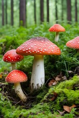 red mushrooms in forest 