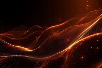 Fototapeta premium Abstract glowing waves of orange light dots on a dark background. Dynamic and futuristic energy flow concept.