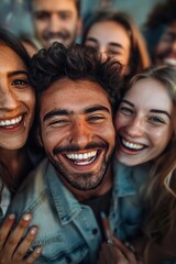 Fototapeta premium Group of Friends Smiling and Laughing Together in a Close-Up Portrait Outdoors