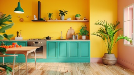 Host engaging with viewers in a vibrant kitchen setting, inviting them to interact.
