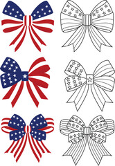 Set of coquette bow 4th of july coloring page