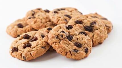 Oatmeal raisin cookies set against a white backdrop