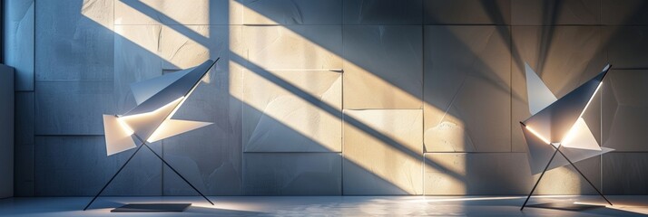 Geometric floor lamps with adjustable arms allowing for customizable patterns and shapes.