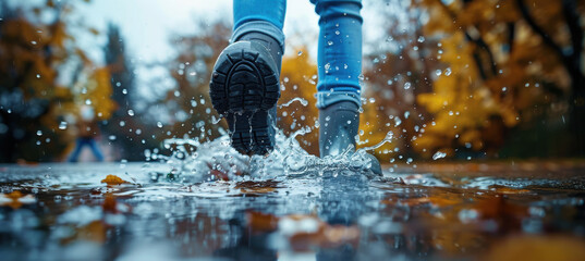 Child Jumping in Puddles