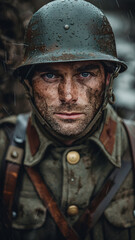 Obraz premium Serious British WWI Soldier Portrait.