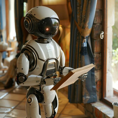 Fototapeta premium robot look at book and try to read