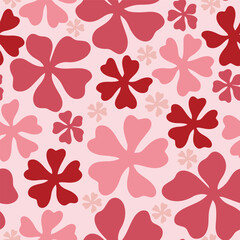 Abstract minimal flowers seamless pattern in red and pink