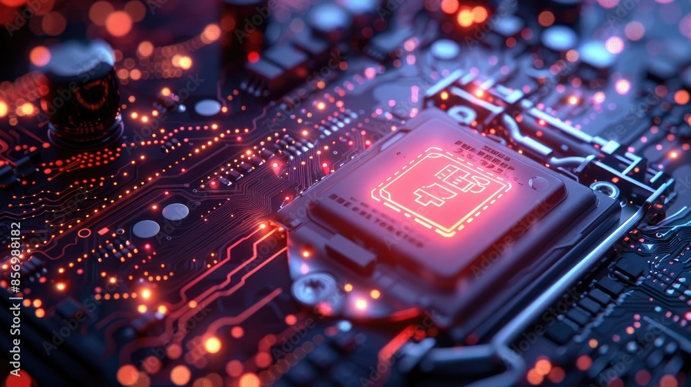 Aufkleber illuminated cpu chip on a high-tech motherboard