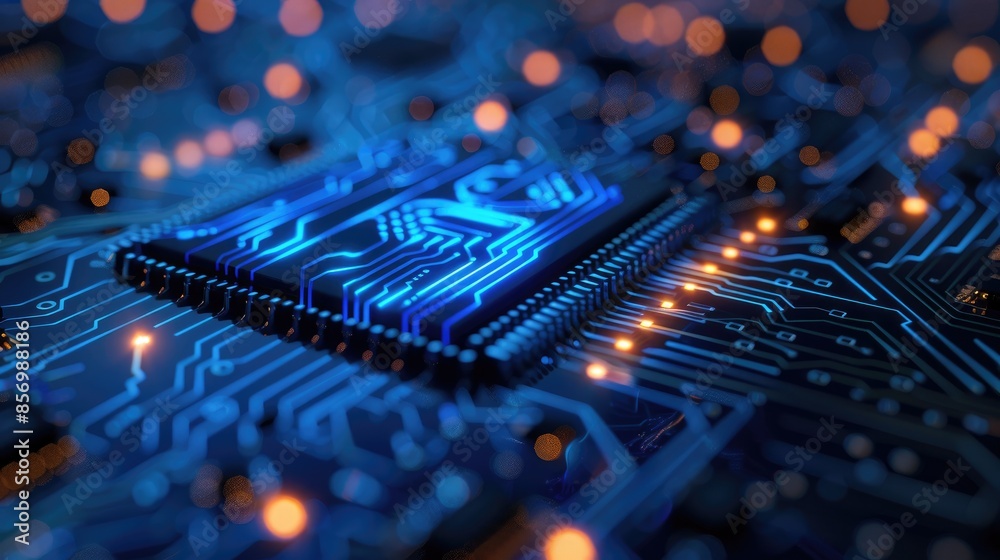 Aufkleber illuminated cpu chip on a high-tech motherboard
