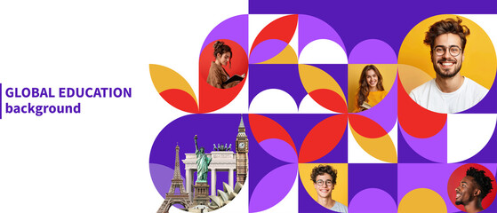 study abroad background, global education banner, learn foreign language, international exchange  student program school collage university lecture seminar poster booklet brochure template layout