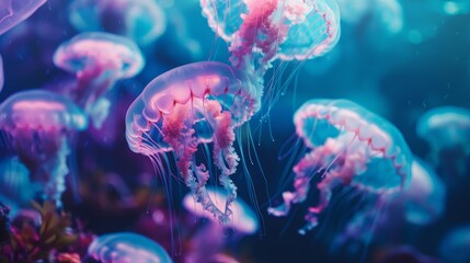 Fototapeta premium Vibrant Jellyfish in Underwater Paradise