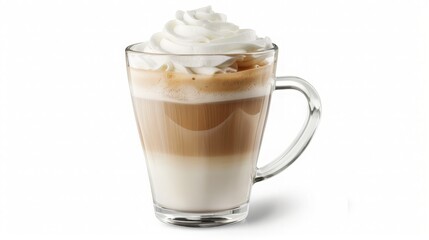 Coffee Drink with Whipped Cream in a Glass Mug