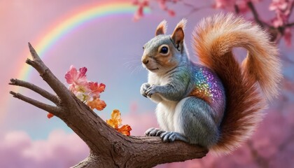 Obraz premium Squirrel with a Rainbow on its Back.