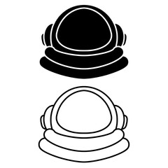 astronaut helmet space travel logo vintage vector illustration template design, flat line icon isolated on white