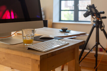 Close up of computer keyboard on food photography set