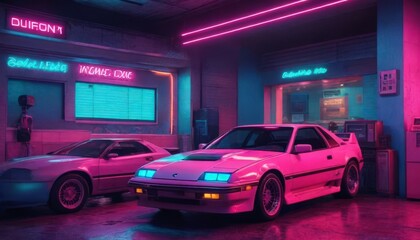 Fototapeta premium Retro Futuristic Neon Garage.