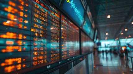 Airport Departure Board Showing Real Time Flight Information Schedules Gate Assignments and Delays for Travelers in Terminal