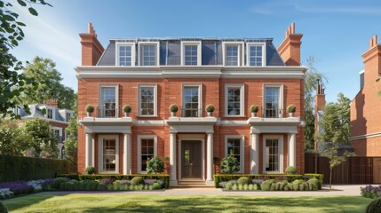 Fototapeta premium Quaint Georgian townhouse featuring elegant sash windows, a symmetrical design, and a classic portico, ideal for a serene and stylish look