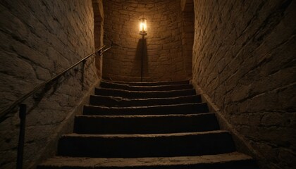 Obraz premium Dark Stone Staircase with Light at the Top.