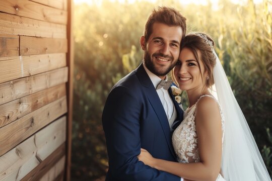 Shot of a happy young couple standing together on their wedding day - Powered by Adobe