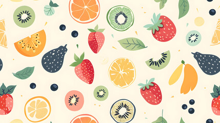 cute Little fruits patterns with pastel colors, light background