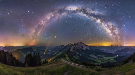 The atmosphere is one of tranquility and awe, where the beauty of nature and the vastness of the universe converge in a breathtaking display.