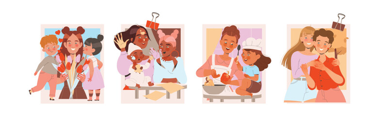 Mother and Child Playing and Having Fun Together Enjoying Activity Vector Set