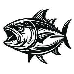tuna fish cartoon in black and white silhouette