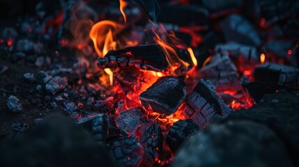 Amidst the darkness, the flaming coals cast an enchanting glow, illuminating the night with their warm and radiant hues.
