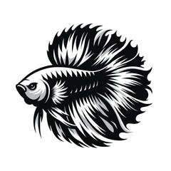 betta fish logo mascot in black and white silhouette