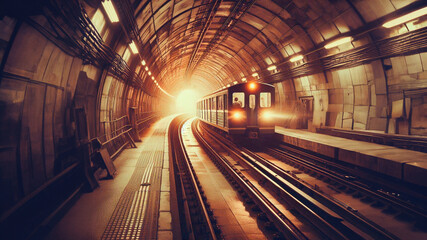 Retro train leaving the tunnel