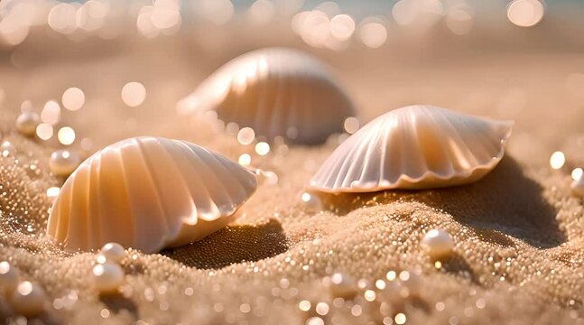 Pearl shells at the bottom of sandy waters