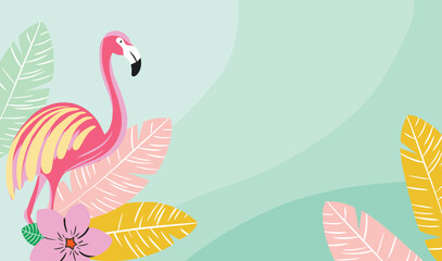 Summer tropical background flamingo and leaves design © Elinnet