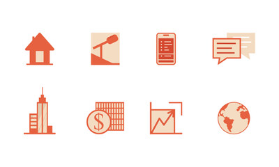 A fund or stock exchange. A set of icons. Vector graphics.