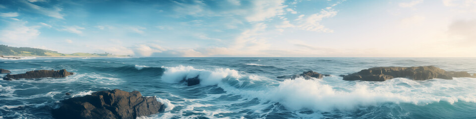 Obraz premium The ocean is calm and the sky is blue