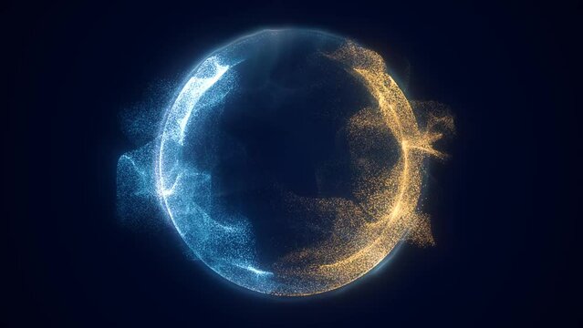 Abstract colored bright glowing background with a sphere core atom energy burning ball circle made of waves of energy rays and plasma with light video in high quality 4k, motion design