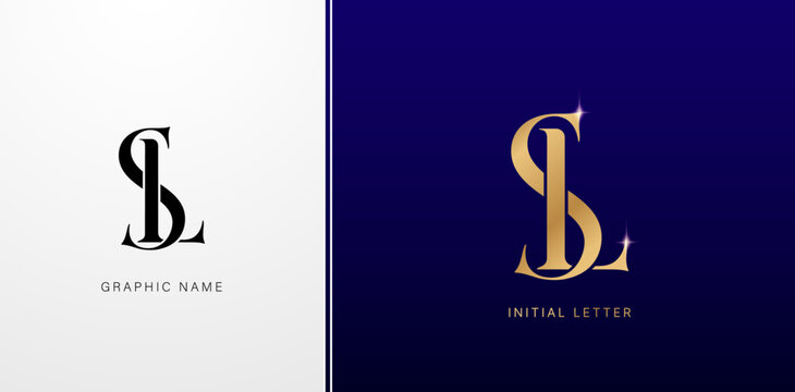 Initial letter SL or LS logo with gold and blue color for business and company identity, business cards elements, branding company identity, advertisement material golden foil papers, collage printing