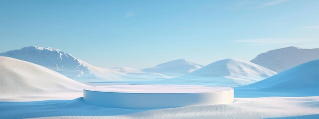 beautiful rendering of a white podium in a snowy landscape.