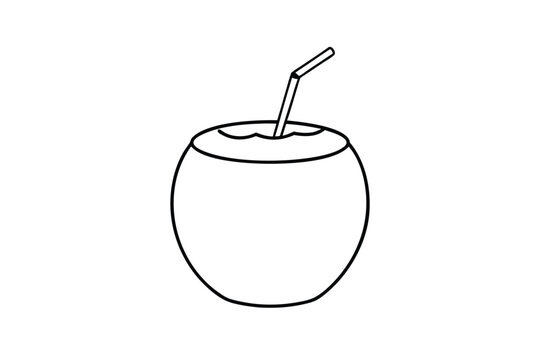 coconut drink with straw, black and white clip art preview