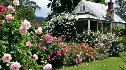 Imagine a peaceful cottage garden overflowing with the fragrant beauty of roses, their lush blooms and intoxicating scent creating a romantic and enchanting retreat.