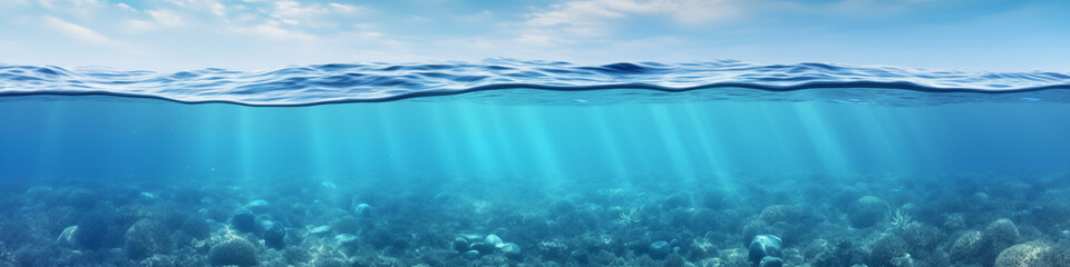 The ocean in section. The image shows a blue sky at the top and the sea cut along the bottom