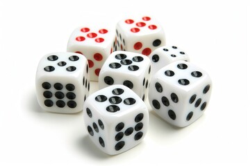 A set of casino dice mid-roll, isolated on a white background, bright and detailed, sharp focus, high-resolution