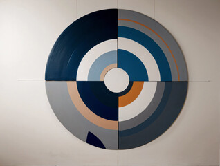 an abstract painting with concentric circles in blue, brown, and white, exuding a sense of fluidity.